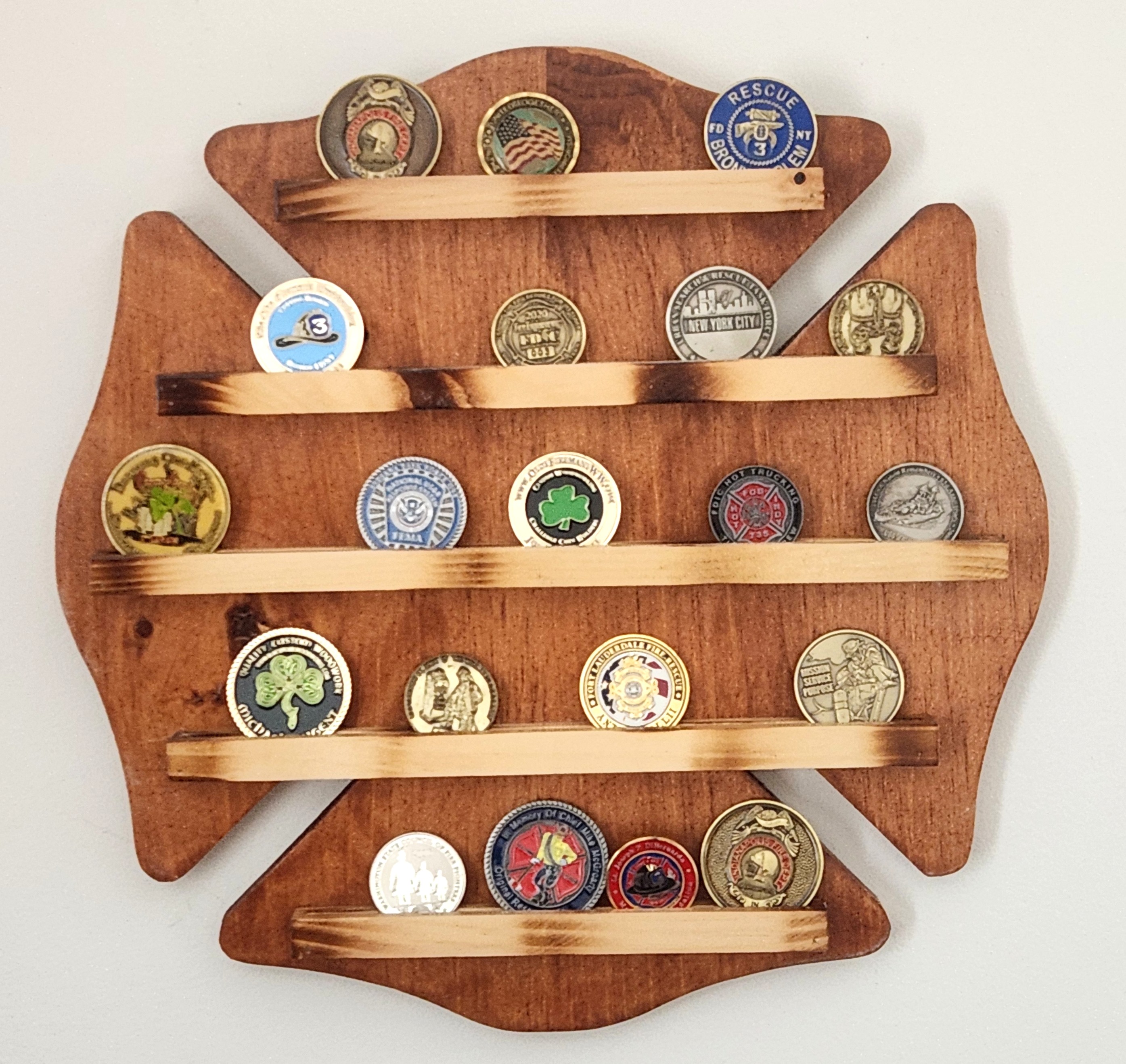 Light Walnut Maltese Cross Challenge Coin holder